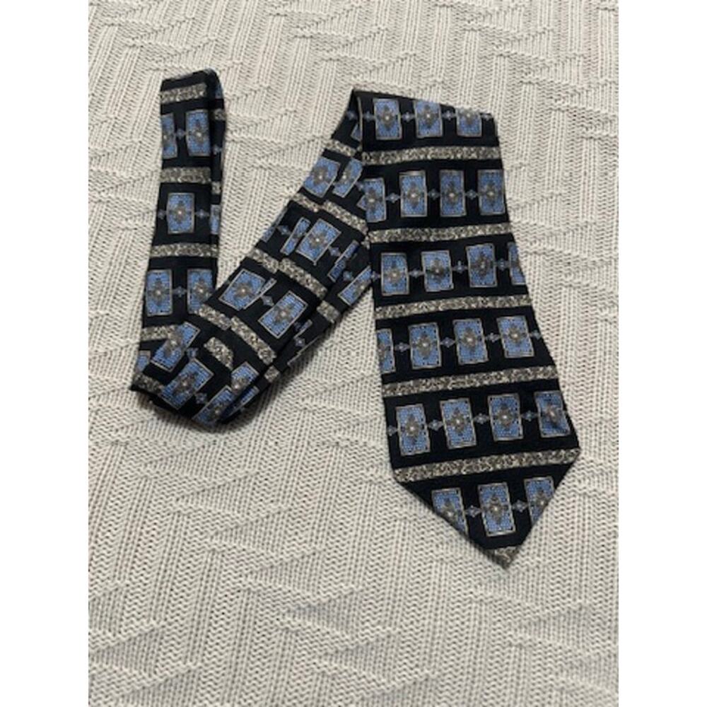 Vintage Christian Dior black and blue print silk tie